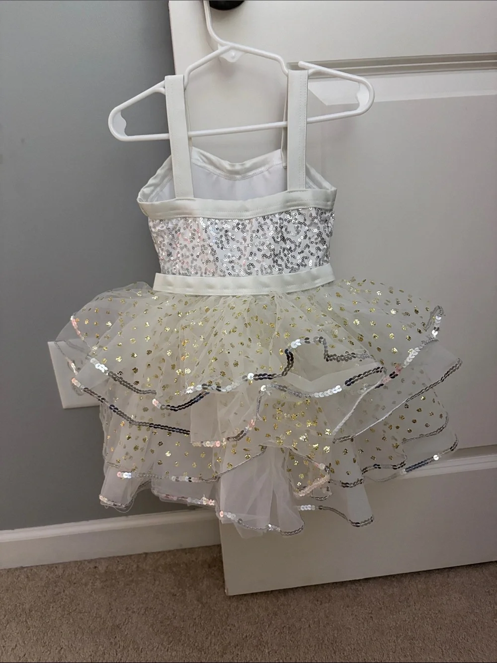 Weissman White and Gold Sequin Tutu Dress
